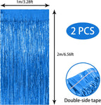 2 Pack Blue Backdrop Streamers Party Decorations Tinsel Fringe Backdrop Ocean Themed Decorations Foil Curtain Blue Birthday Ocean Party Decor Supplies