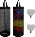 2 Pcs Plastic Bag Holder Trash Bags Storage Dispenser Organizer for Home Kitchen Mesh Hanging Dispensers Recycling Garbage Folding Grocery with Hooks (Black)
