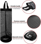 2 Pcs Plastic Bag Holder Trash Bags Storage Dispenser Organizer for Home Kitchen Mesh Hanging Dispensers Recycling Garbage Folding Grocery with Hooks (Black)