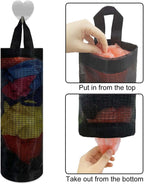 2 Pcs Plastic Bag Holder Trash Bags Storage Dispenser Organizer for Home Kitchen Mesh Hanging Dispensers Recycling Garbage Folding Grocery with Hooks (Black)