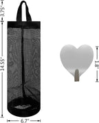 2 Pcs Plastic Bag Holder Trash Bags Storage Dispenser Organizer for Home Kitchen Mesh Hanging Dispensers Recycling Garbage Folding Grocery with Hooks (Black)