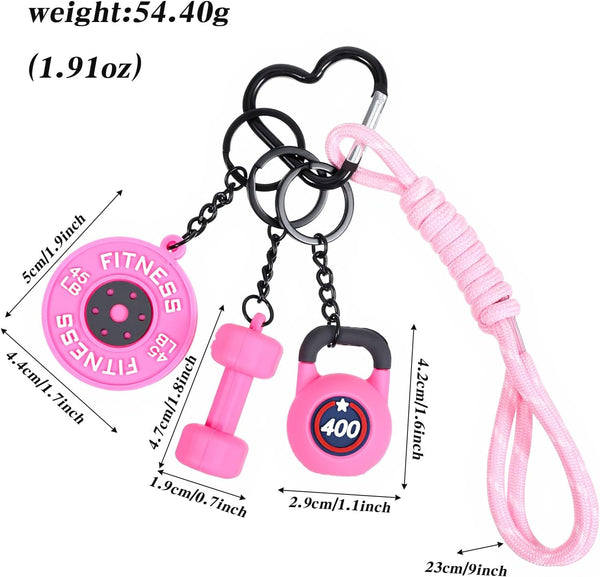 Fitness Keychain for Women,Dumbbell Gym Bag Charm,PVC Workout Keychain Accessory for Gym Lovers (Black)