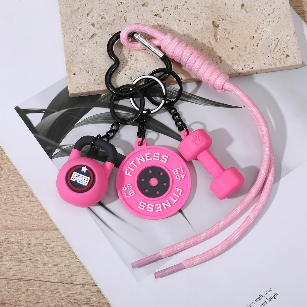 Fitness Keychain for Women,Dumbbell Gym Bag Charm,PVC Workout Keychain Accessory for Gym Lovers (Black)