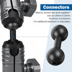 20mm to 20mm Ball Mount Arm, Black Aluminum Alloy Ball Adapter Double Balls Mount Extension Connector for Secure Attachment for Mounting Arm with 20 mm Connections Compatible with 20 mm Mounting Arms