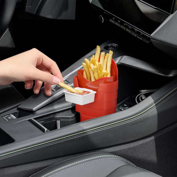 French Fry Holder and Dip Sauce Holder Set for Car, Mini Sauce Holder for On-The-Go Snacking, Idea for Men and Women Stocking Stuffer, for Holiday Present (Red)