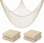 Fish Net Decorations for Party - 2PCS 39.37 * 78.74 in Fishing Net Decoration Netting for Wall Photo Hanging Nautical Fishnet Table Runner Decorative Ocean Theme Birthday Party Rope Nets