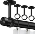 Curtain Rod Brackets, Ceiling Heavy Duty Holders, Black 4 Pack Hooks Hangers for 1 1/4-Inch Drape Poles
