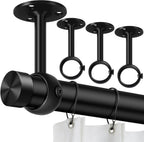 Curtain Rod Brackets, Ceiling Heavy Duty Holders, Black 4 Pack Hooks Hangers for 1 1/4-Inch Drape Poles