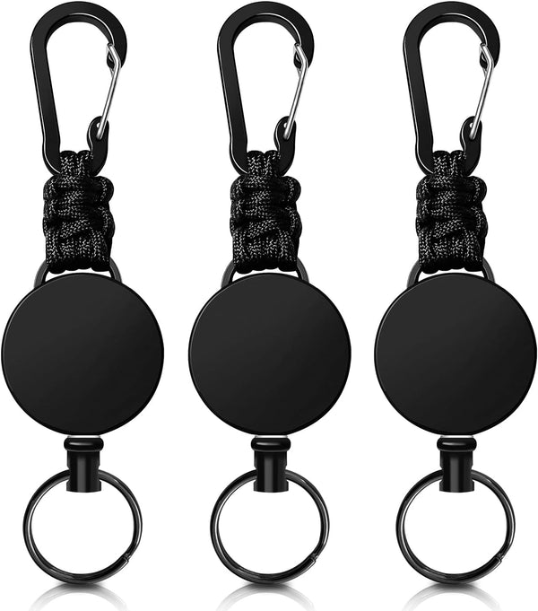 Retractable Keychain 3 Pack Heavy Duty Carabiner Badge Holder Badge Reel ID Holder with Steel Cord Extendable Key Ring