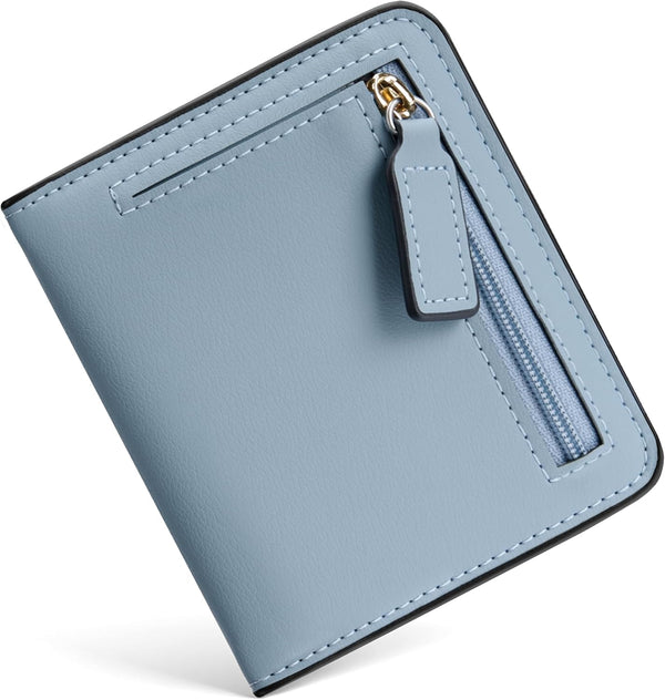 Womens RFID Blocking Small Compact Bifold Luxury Genuine Leather Pocket Wallet Ladies Mini Purse with ID Window (02 ReNapa Blue Classic)