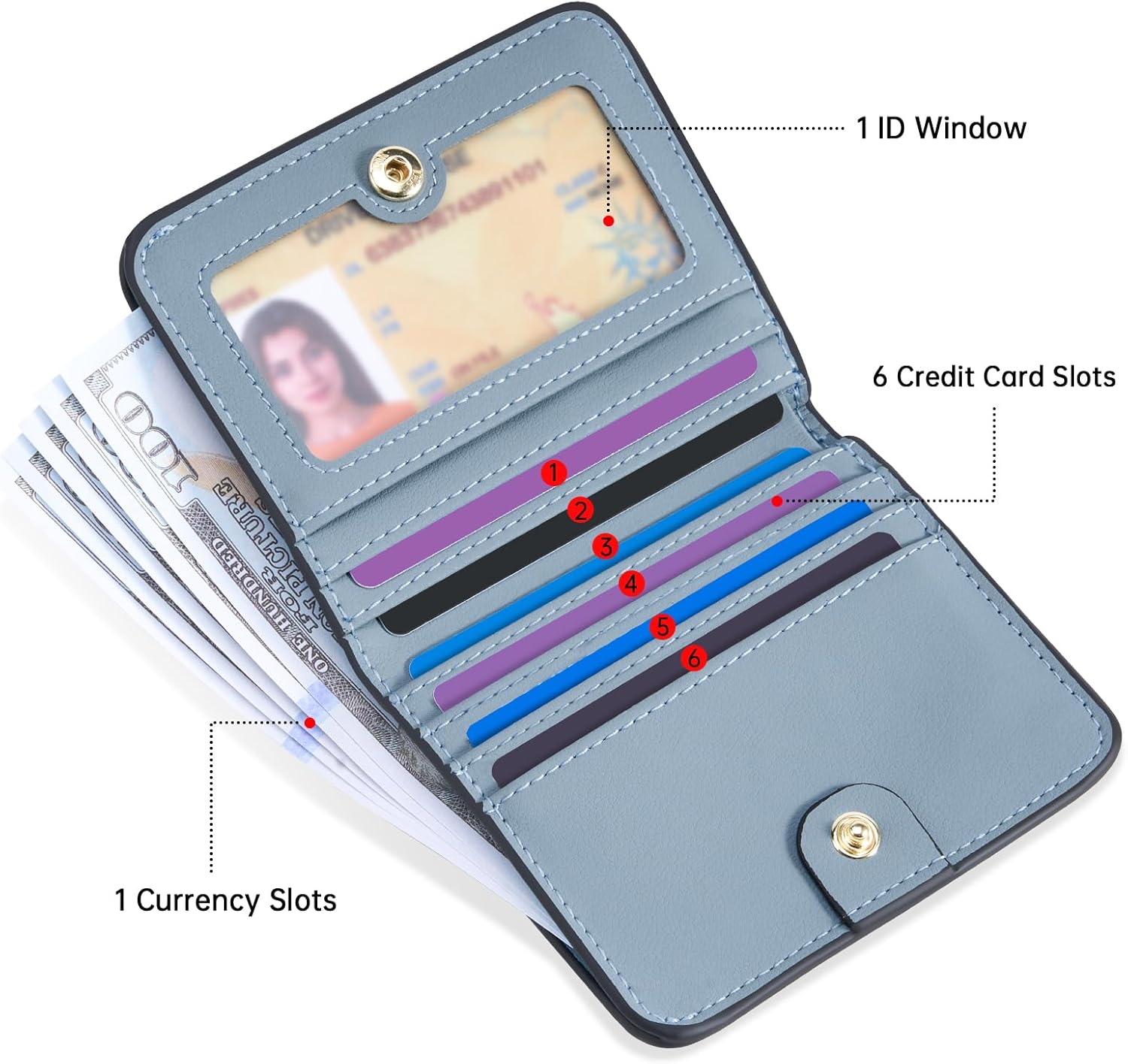 Womens RFID Blocking Small Compact Bifold Luxury Genuine Leather Pocket Wallet Ladies Mini Purse with ID Window (02 ReNapa Blue Classic)