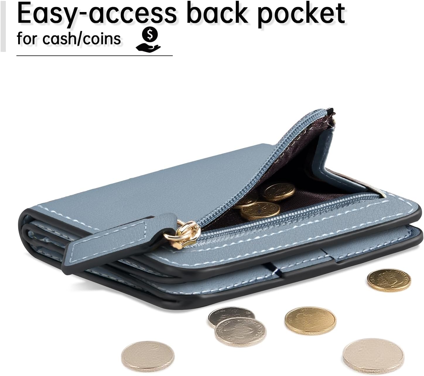 Womens RFID Blocking Small Compact Bifold Luxury Genuine Leather Pocket Wallet Ladies Mini Purse with ID Window (02 ReNapa Blue Classic)