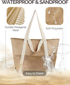 Beach Bag Large Waterproof Sandproof Tote for Women with Zipper and Mesh Pockets