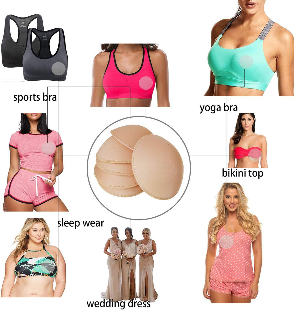 3 Pairs Round Seam Women's Removable Sports Yoga Bra pad, Bikini Top Bra Pads Insert