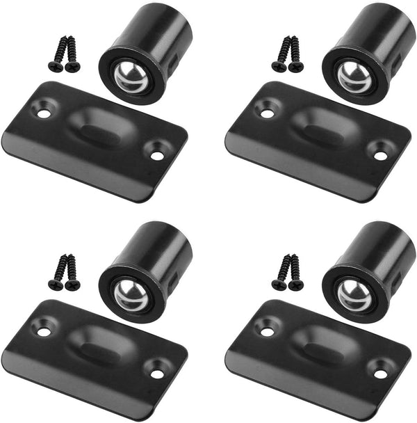4 Pck Drive in Ball Catch with Strike Plate for Closet Doors - Black, 13/16 Inch x 1-1/8 Inches