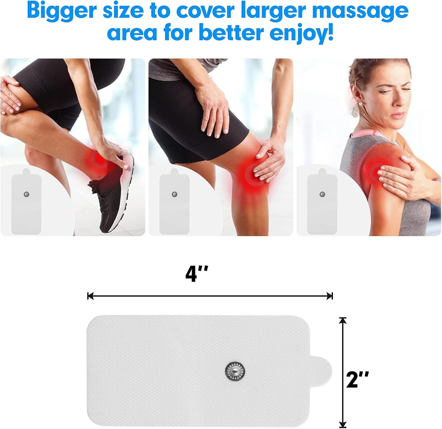10-Pack Large TENS Electrode Pads - 3.5mm Snap Connectors - High Conductivity, Reusable Electrodes Pads for TENS Massager and Muscle Stimulation