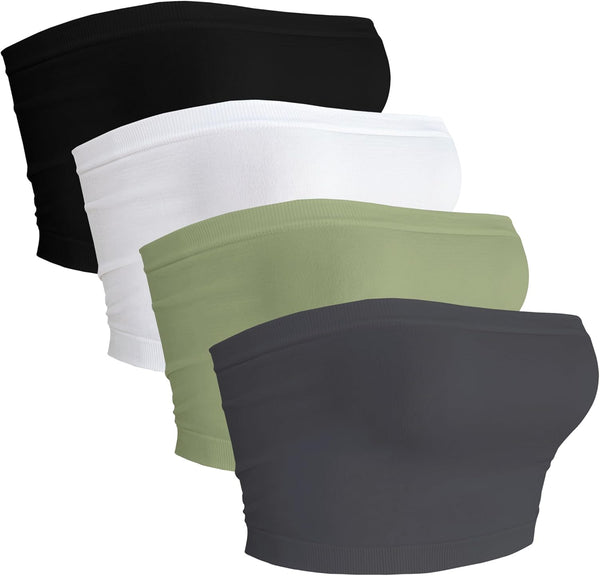 4 Pieces Tube Top Strapless Tops for Women Summer Bandeau Basic Crop Tops Sleeveless Shirt