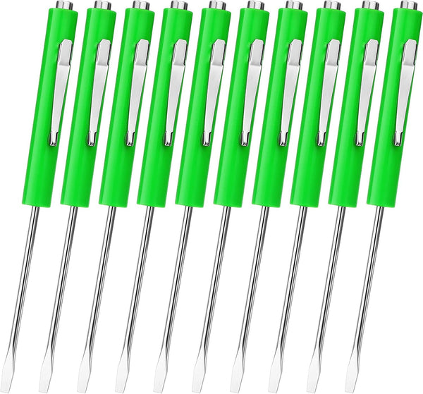 10 Pieces Pocket Screwdriver Mini Tops and Pocket Clips Magnetic Slotted Small Screw Driver with a Single Blade Head for Mechanical, Electrician(Green)