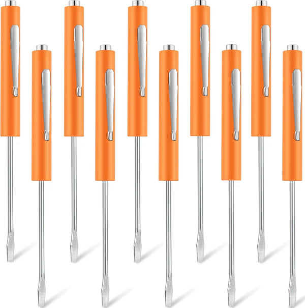 10 Pieces Pocket Screwdriver Mini Tops and Pocket Clips Magnetic Slotted Small Screw Driver with a Single Blade Head for Mechanical, Electrician(Orange)