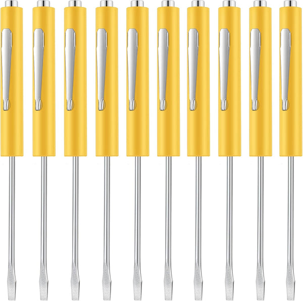 10 Pieces Pocket Screwdriver Mini Tops and Pocket Clips Magnetic Slotted Small Screw Driver with a Single Blade Head for Mechanical, Electrician(Yellow)