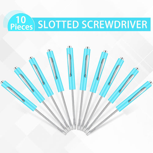 10 Pieces Pocket Screwdriver Mini Tops and Pocket Clips Magnetic Slotted Small Screw Driver with a Single Blade Head for Mechanical, Electrician(Light Blue)