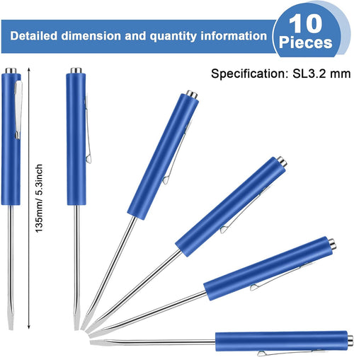 10 Pieces Pocket Screwdriver Mini Tops and Pocket Clips Magnetic Slotted Small Screw Driver with a Single Blade Head for Mechanical, Electrician(Blue)