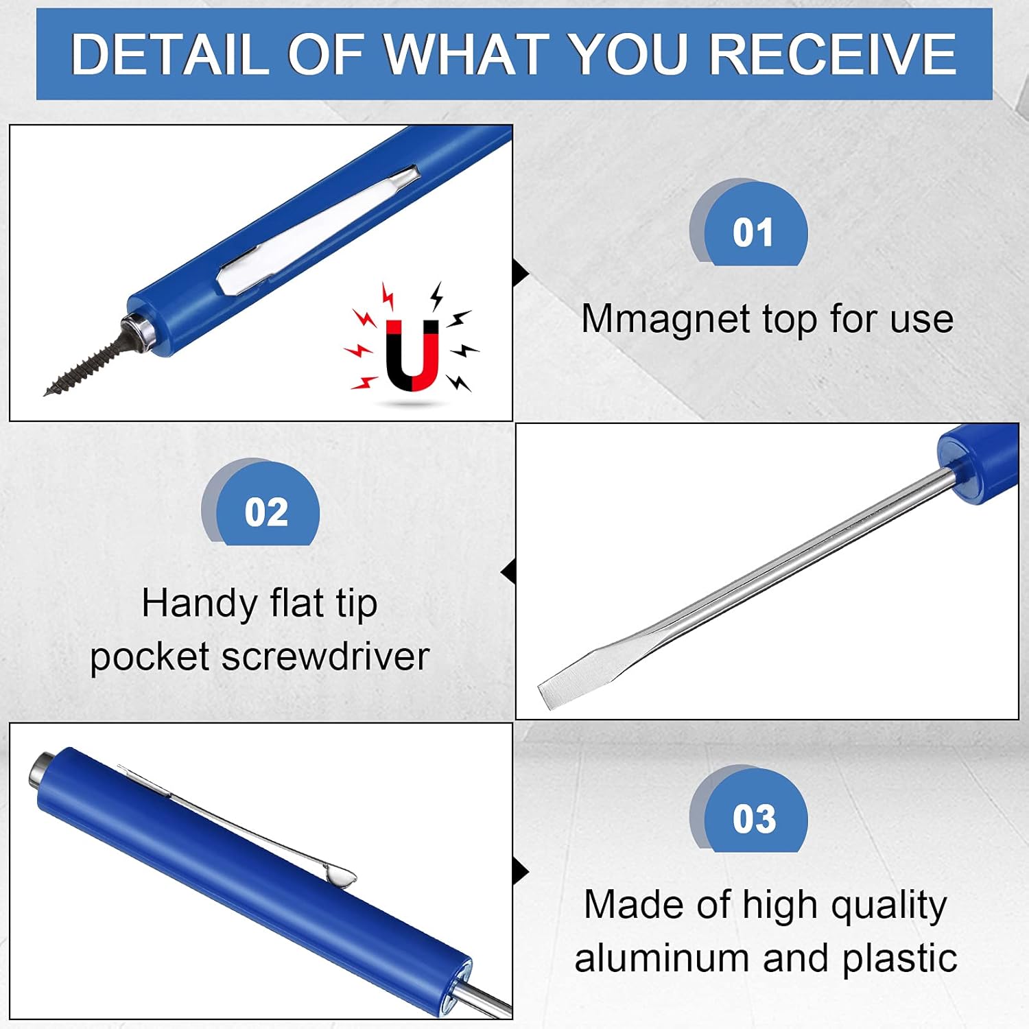 10 Pieces Pocket Screwdriver Mini Tops and Pocket Clips Magnetic Slotted Small Screw Driver with a Single Blade Head for Mechanical, Electrician(Blue)