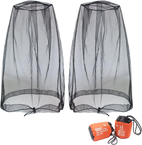 Mosquito Head Net Mesh, Face Neck Fly Netting Hood from Bugs Gnats Noseeums Screen Net for Any Outdoor Lover- with Carry Bags Fits Most Sizes of Hats Caps (2pcs, Black, Updated Big Net)