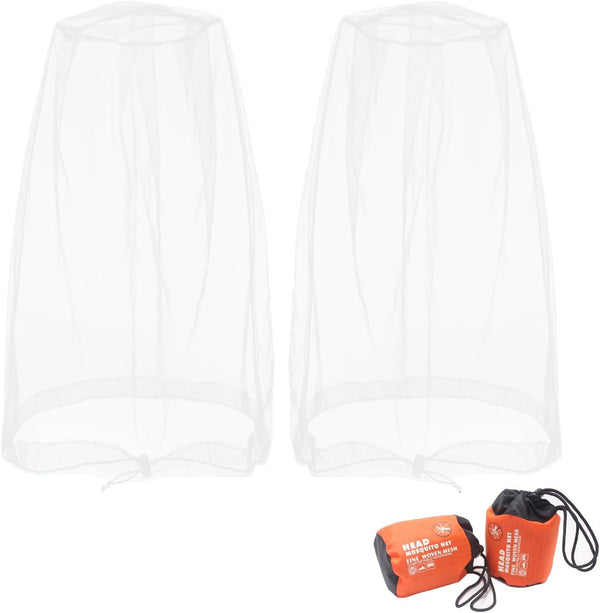 Mosquito Head Net, Face Neck Fly Netting Hood from Bugs Gnats Noseeums Screen for Any Outdoor Lover - with Carry Bags Fits Most Sizes of Hats Caps (2pcs, White, Updated Big Mesh)