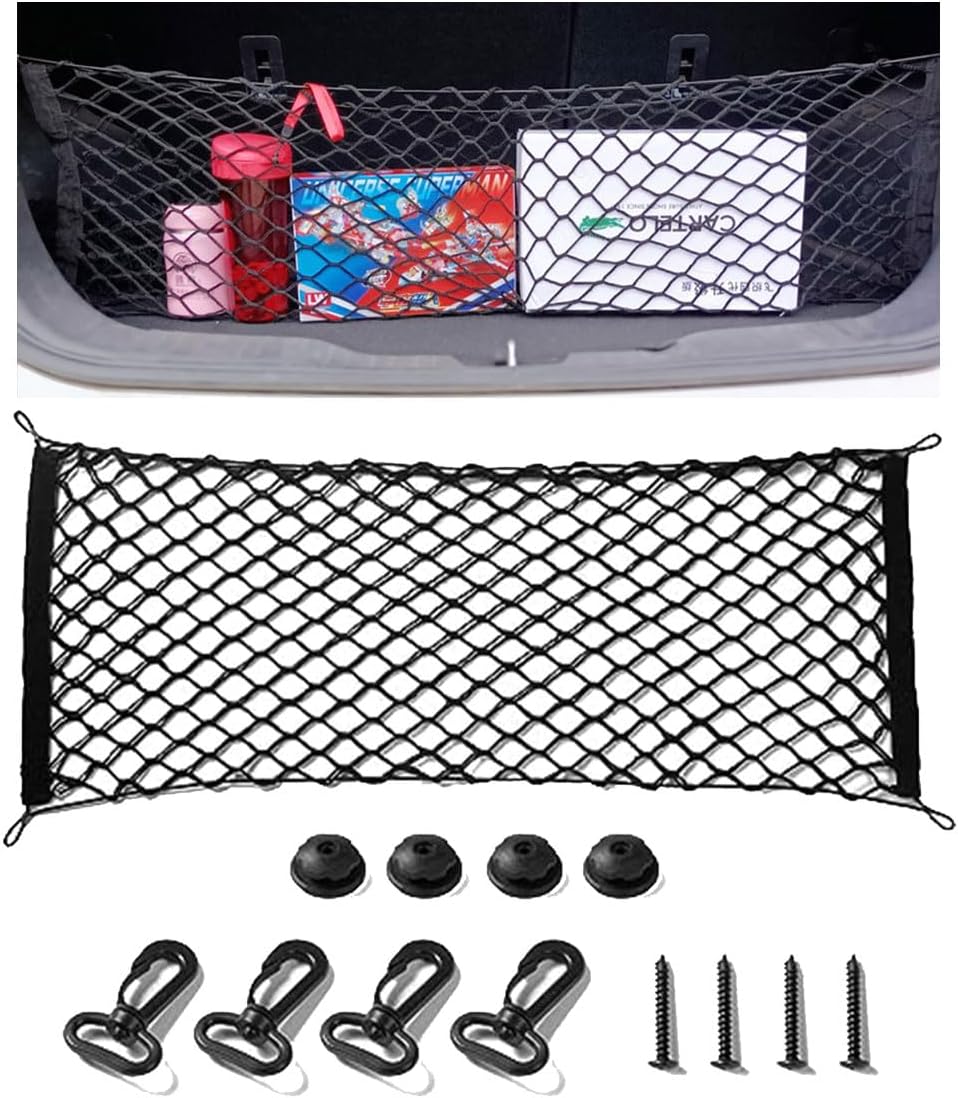 Cargo Net Stretchable, Adjustable Elastic Trunk Cargo Organizer Net Storage Organizer Net with Hooks, Universal Car Accessory for Cars, Trucks, SUVs