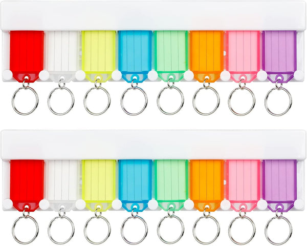 Key Tag Rack Slot Style Plastic Wall Mounted Key Holder Organizer with Transparent Tough Key Tag Identifiers Markers in 8 Assorted Colors, 2 Pack