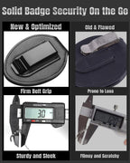 Police Badge Holder, Cowhide Law Enforcement Badge Holder with Metal Belt Clip & Stainless Steel Bead Chain, Universal Oval Leather, Hook and Loop Sheriff ID Carrier, Black