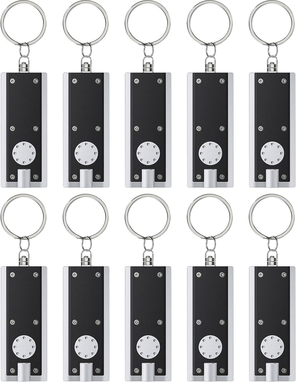 10 Pack Mini LED Keychain Flashlight 12 Lumen Portable Ultra Bright Light Battery Powered Flat Black Torch for EDC Outdoor Camping Hiking and Emergency Lighting (Batteries Included)