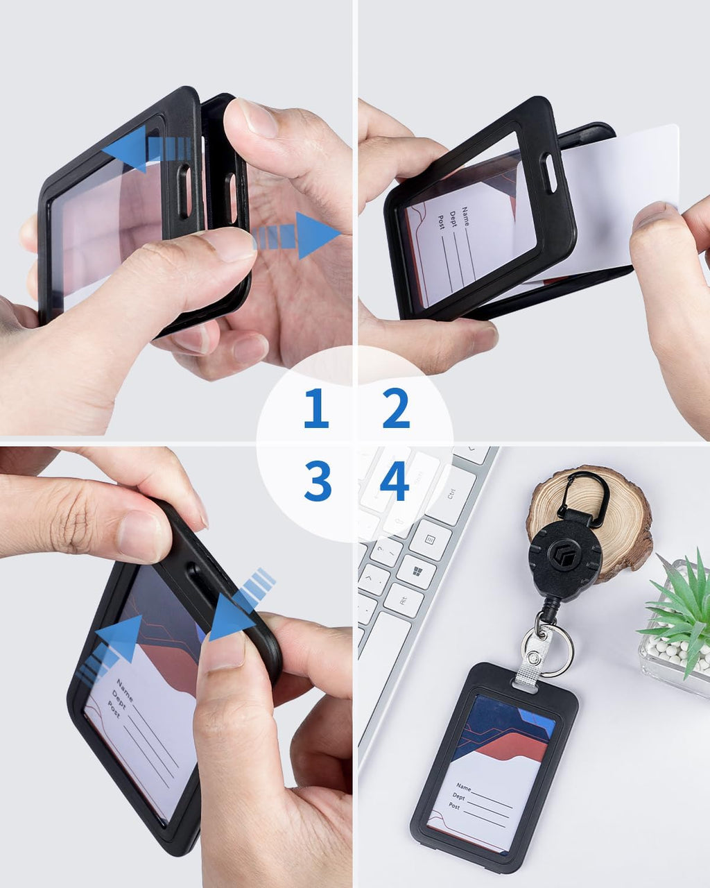 3 Pack ID Badge Holder Vertical with Double-Sided Windows and 2 Pack Metal Retractable Keychain Heavy Duty Metal Retractable Badge Reel