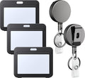 3 Pack ID Badge Holder Horizontal with Double-Sided Windows and 2 Pack Metal Retractable Keychain Heavy Duty Metal Retractable Badge Reel