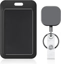 3 Pack Sliding ID Badge Holder Hard Black Vertical Plastic Card Case and 2 Pack Metal Retractable Keychain Heavy Duty Metal Retractable Badge Reel