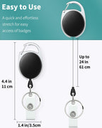 3 Pack Retractable Badge Reel for Badge Holder Heavy Duty Retractable Keychain Strong ABS Casing with Stainless Steel Spring Coil 24 Inch Nylon Rope Carabiner Clip and Key Ring