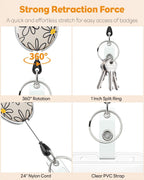 3 Pack Retractable Badge Reel for Badge Holder Heavy Duty Retractable Keychain Strong ABS Casing with Stainless Steel Spring Coil 24 Inch Nylon Rope Carabiner Clip and Key Ring