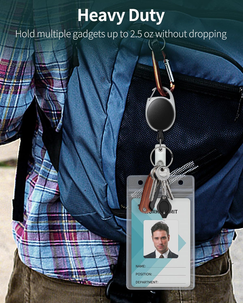 3 Pack Retractable Badge Reel for Badge Holder Heavy Duty Retractable Keychain Strong ABS Casing with Stainless Steel Spring Coil 24 Inch Nylon Rope Carabiner Clip and Key Ring