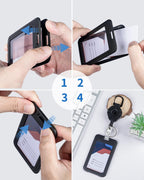 Heavy Duty Retractable Keychain with Magnetic Closure Retractable Badge Reel for up to 16 oz with 3 Pack ID Badge Holder with Double-Sided Windows Vertical Hard Plastic Case