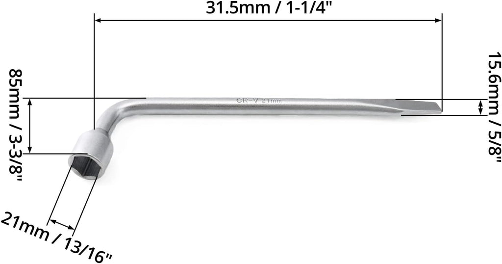 Car Spare Tire Lug Wrench for Jack, 13/16" High Carbon Steel L-shaped Tire Replacement Tool L Type Strong Hexagon Slotted End Socket Wrench
