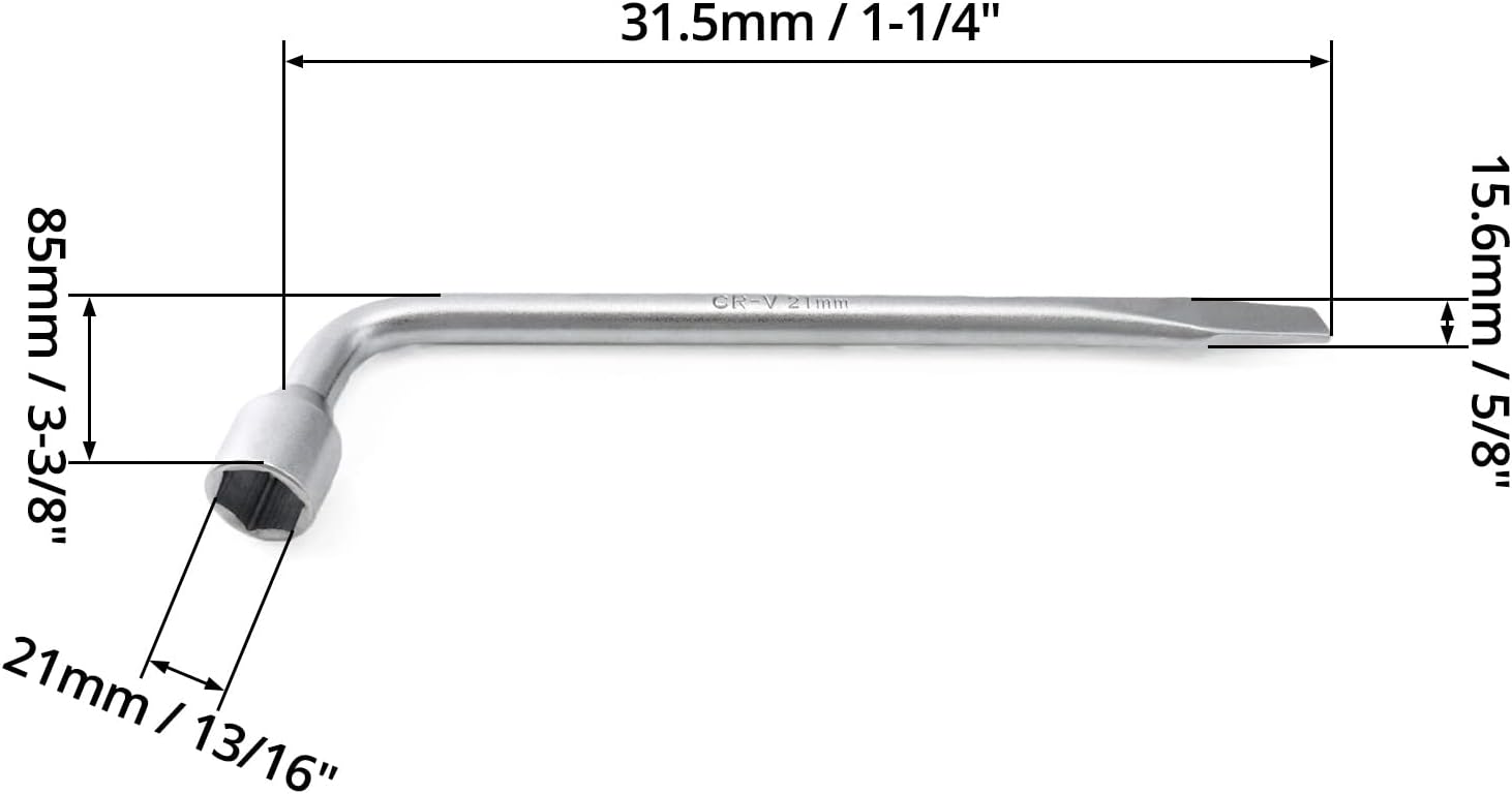 Car Spare Tire Lug Wrench for Jack, 13/16" High Carbon Steel L-shaped Tire Replacement Tool L Type Strong Hexagon Slotted End Socket Wrench