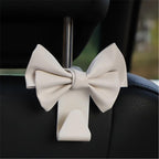 2 Pack Car Purse Hooks, Cute Bow Car Seat Headrest Hook Hanger for Purses and Bags, Space-Saving Car Accessory (Cream white)