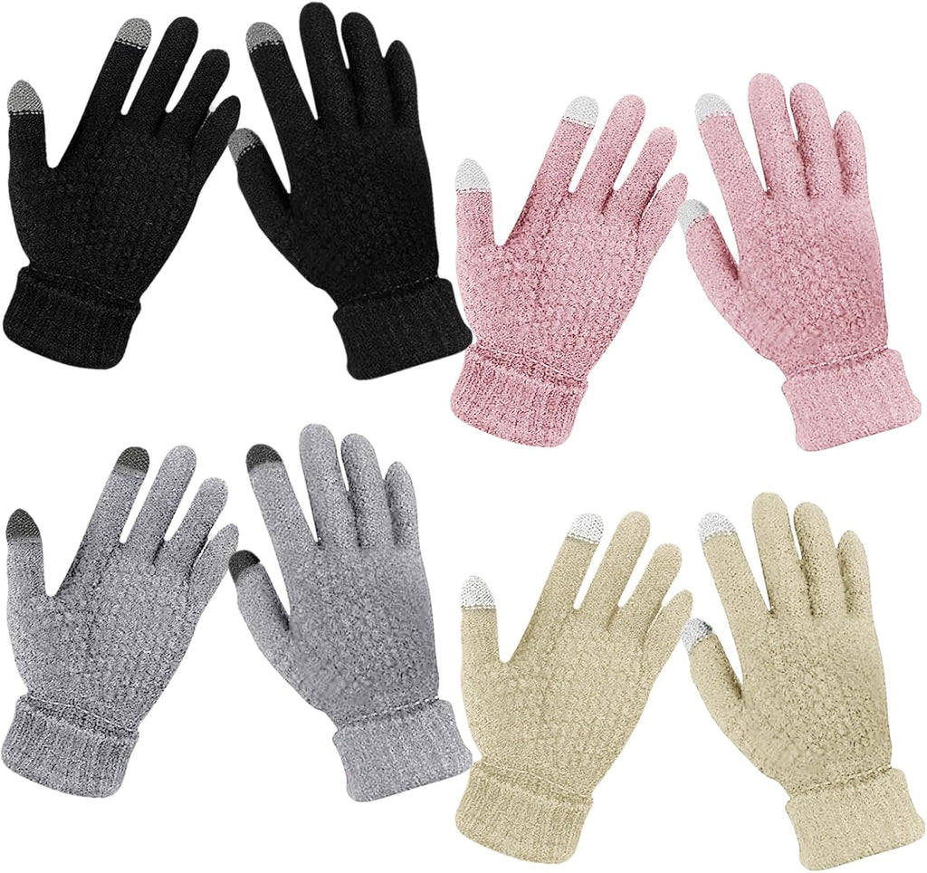 Winter Touchscreen Gloves Warm Knitted Gloves Fleece Lined Gloves Elastic Cuff Winter Texting Gloves for Women Men