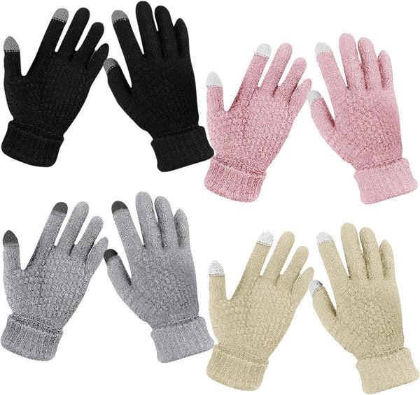 Winter Touchscreen Gloves Warm Knitted Gloves Fleece Lined Gloves Elastic Cuff Winter Texting Gloves for Women Men