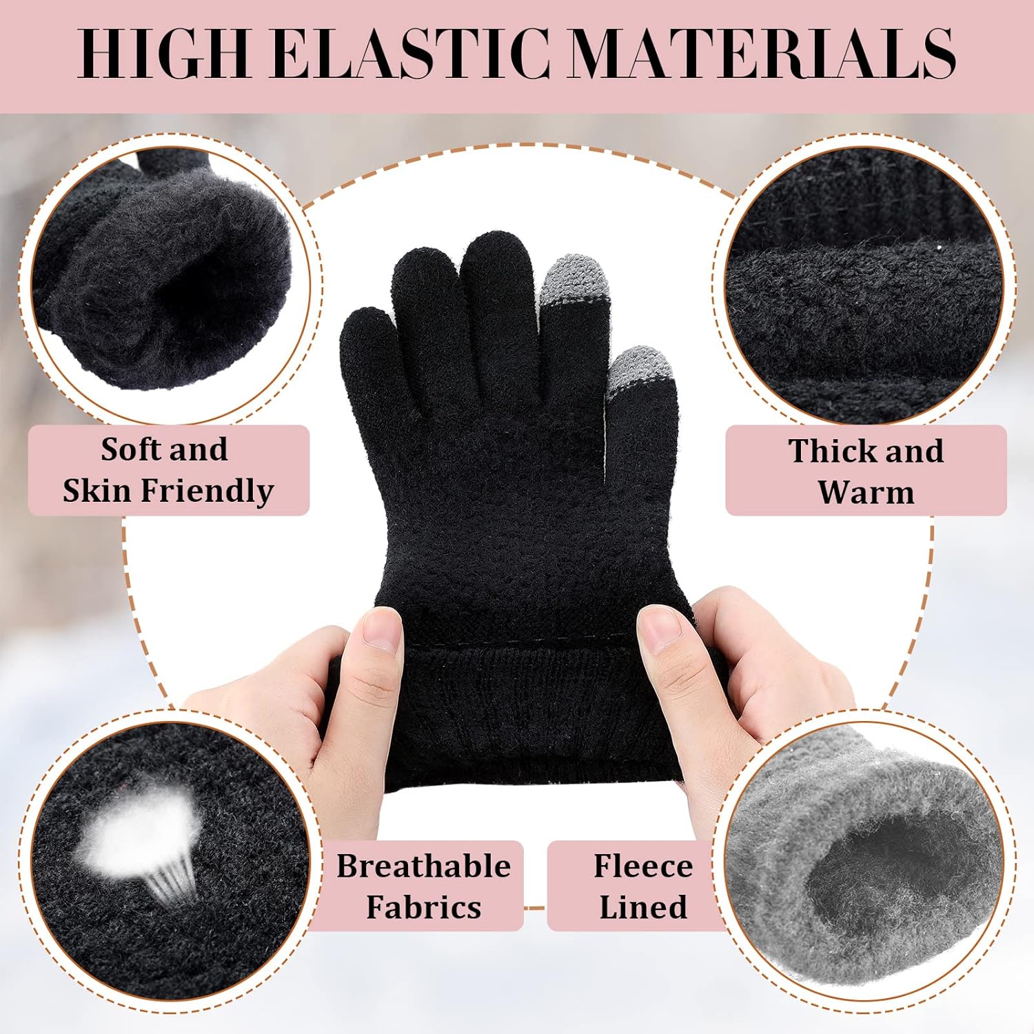 Winter Touchscreen Gloves Warm Knitted Gloves Fleece Lined Gloves Elastic Cuff Winter Texting Gloves for Women Men