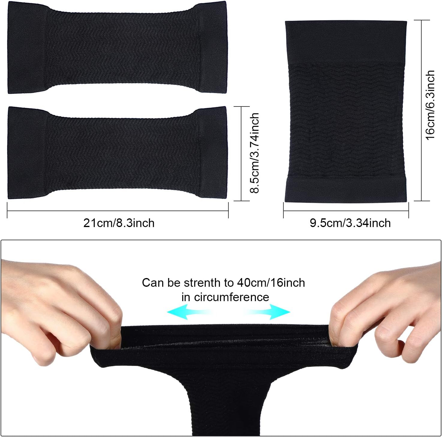 2 Pairs Women Arm Shapers Plus Size Slimming Compression Sleeve Slim Upper Flabby Arm Wrap and 1 Pair Calf Compression Sleeves, Suitable for Circumference 7 to16 Inches