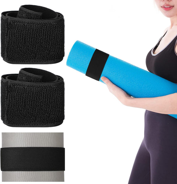 4 Pcs Nylon Yoga Mat Strap Stretchable Holder Straps Heavy Duty Bungee Straps Band Adjustable Carrying Strap for Exercise Workout Pilates Yoga Mat Storage Gym, Black