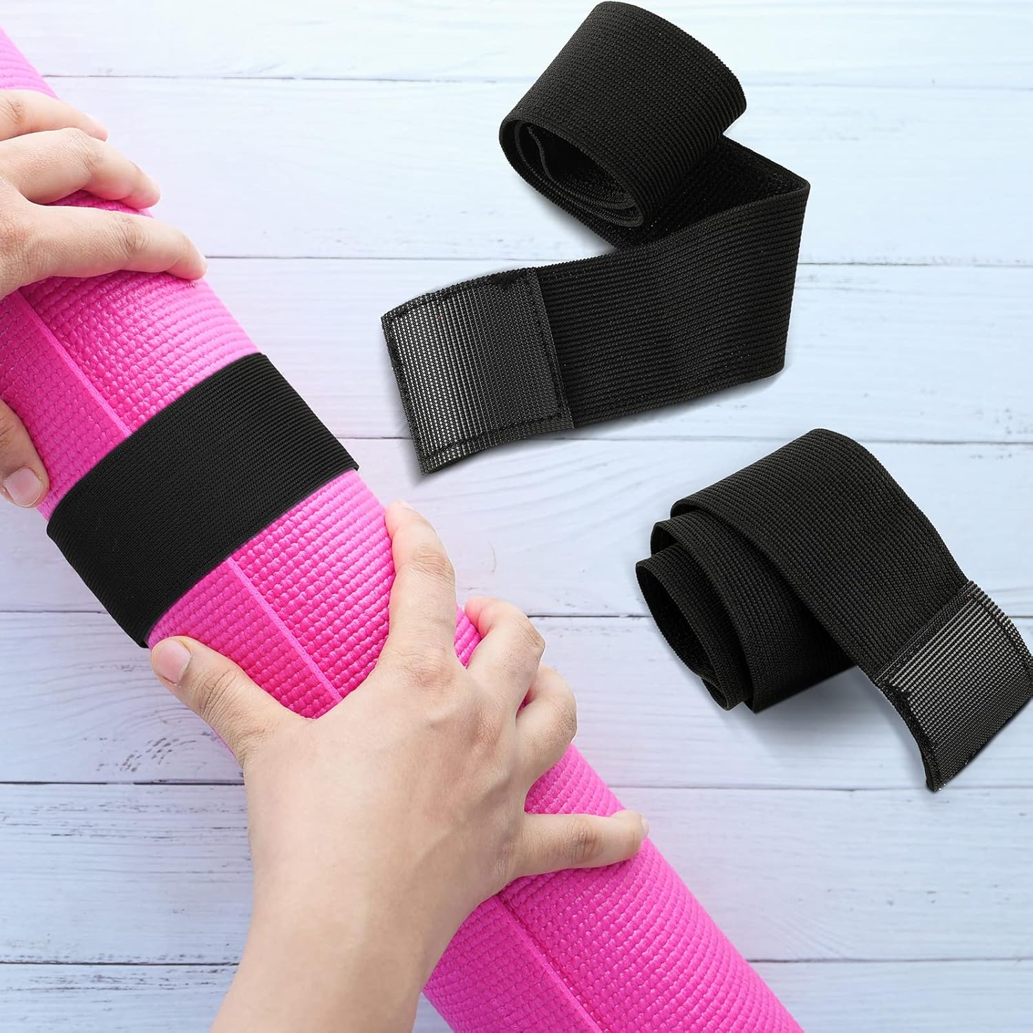4 Pcs Nylon Yoga Mat Strap Stretchable Holder Straps Heavy Duty Bungee Straps Band Adjustable Carrying Strap for Exercise Workout Pilates Yoga Mat Storage Gym, Black