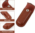 Pocket Knife Sheath, 4" Folding Pocket EDC Knife Case, Portable Pouch Knife Leather Holster with Snap Closure and Belt Loop, Accessory for Outdoor Climbing, Camping, Cycling and Hiking, Brown